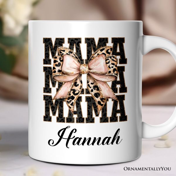 Glitter Leopard Mama Personalized Mug, Coquette Bow Glam Gift with Custom Name Glitter Leopard Mama Personalized Mug, Coquette Bow Glam Gift with Custom Name