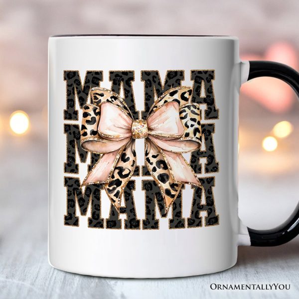 Glitter Leopard Mama Personalized Mug, Coquette Bow Glam Gift with Custom Name Glitter Leopard Mama Personalized Mug, Coquette Bow Glam Gift with Custom Name