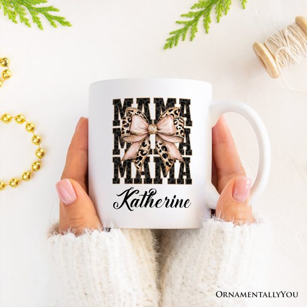 Glitter Leopard Mama Personalized Mug, Coquette Bow Glam Gift with Custom Name Glitter Leopard Mama Personalized Mug, Coquette Bow Glam Gift with Custom Name