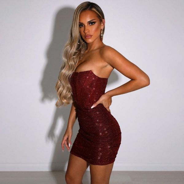 Glitter Strapless Corset Mini Dresses