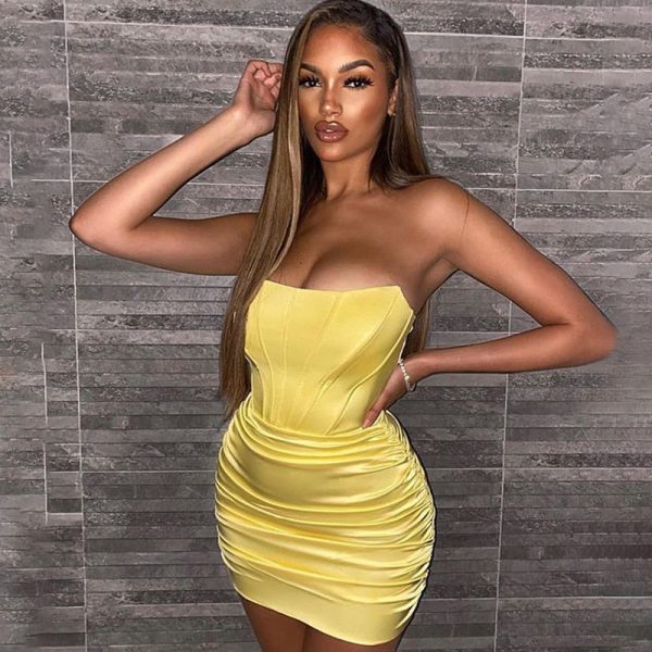 Glitter Strapless Corset Mini Dresses