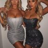 Glitter Strapless Corset Mini Dresses
