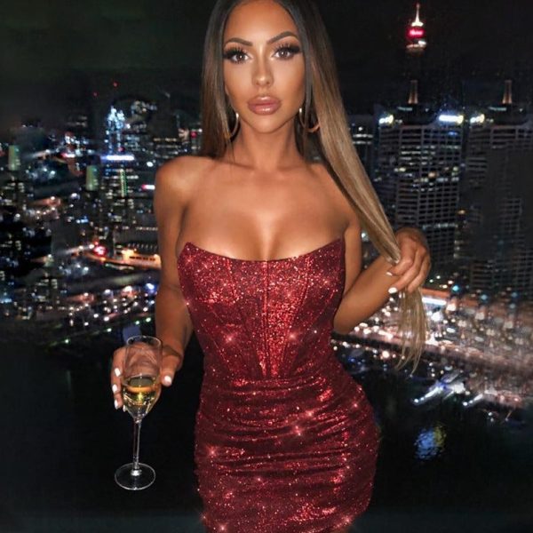 Glitter Strapless Corset Mini Dresses