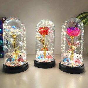 Glowing Galaxy Eternal Double Rose with LED Lights Romantic Gift for Valentine’s Day and Wedding