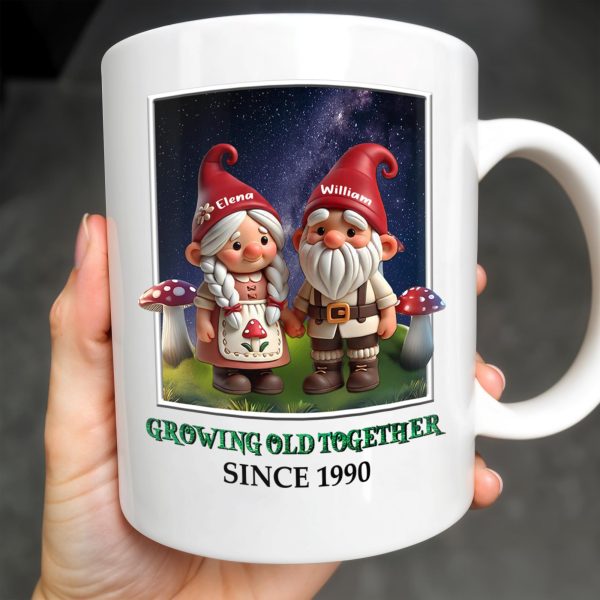 Gnome Couple Growing Old Together Personalized Mug - Personalized Custom Coffee Mug - CPL287_MG