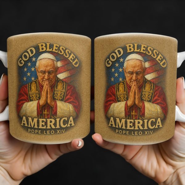 God Blessed America, Mug Featuring Pope And US Flag - Personalized Custom Coffee Mug - FTH090_MG