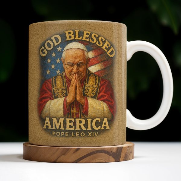 God Blessed America, Mug Featuring Pope And US Flag - Personalized Custom Coffee Mug - FTH090_MG
