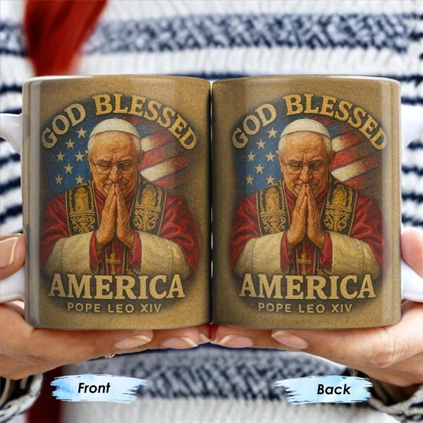 God Blessed America, Mug Featuring Pope And US Flag - Personalized Custom Coffee Mug - FTH090_MG
