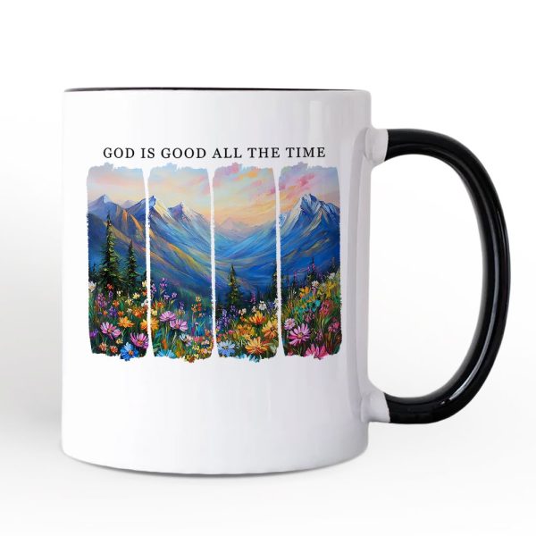 God Is Good All the Time Mountain Christian Personalized Mug, Wildflower Brushstroke Bible Verse Faith Gift with Custom Name God Is Good All the Time Mountain Christian Personalized Mug, Wildflower Brushstroke Bible Verse Faith Gift with Custom Name