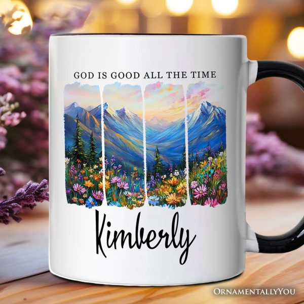 God Is Good All the Time Mountain Christian Personalized Mug, Wildflower Brushstroke Bible Verse Faith Gift with Custom Name God Is Good All the Time Mountain Christian Personalized Mug, Wildflower Brushstroke Bible Verse Faith Gift with Custom Name