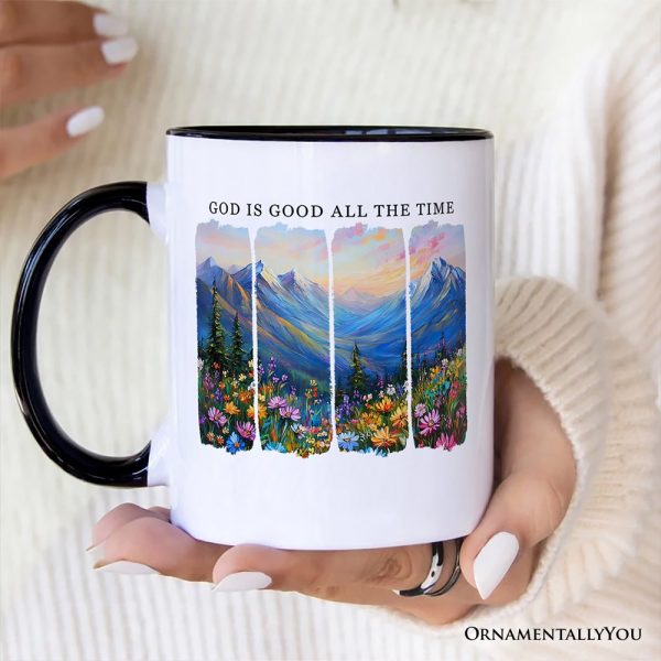 God Is Good All the Time Mountain Christian Personalized Mug, Wildflower Brushstroke Bible Verse Faith Gift with Custom Name God Is Good All the Time Mountain Christian Personalized Mug, Wildflower Brushstroke Bible Verse Faith Gift with Custom Name