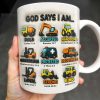 God Says I Am Bold, Accepted, Handsome, Strong, Kind, Construction Vehicles - Personalized Custom Coffee Mug - KID074_MG