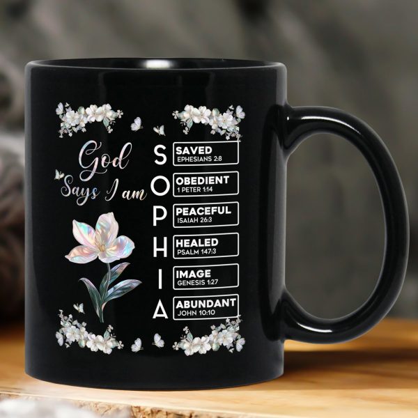 God Says I Am Custom Name In Bible Verses Birth Flower Pearl Effect Printed - Personalized Mug God Says I Am Custom Name In Bible Verses Birth Flower Pearl Effect Printed - Personalized Mug