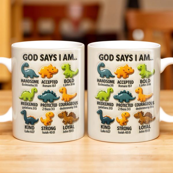 God Says I Am Handsome, Accepted, Bold, Dinosaurs and Bible Verses - Personalized Custom Coffee Mug - KID078_MG God Says I Am Handsome, Accepted, Bold, Dinosaurs and Bible Verses - Personalized Custom Coffee Mug - KID078_MG