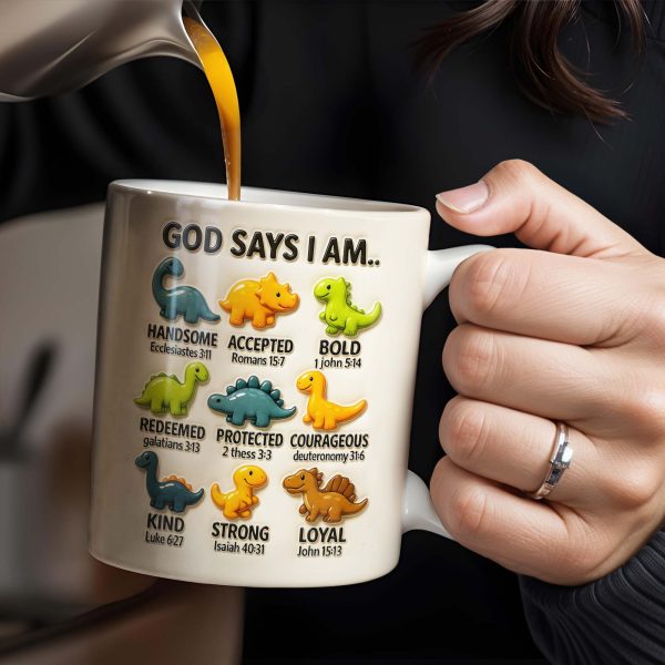 God Says I Am Handsome, Accepted, Bold, Dinosaurs and Bible Verses - Personalized Custom Coffee Mug - KID078_MG God Says I Am Handsome, Accepted, Bold, Dinosaurs and Bible Verses - Personalized Custom Coffee Mug - KID078_MG
