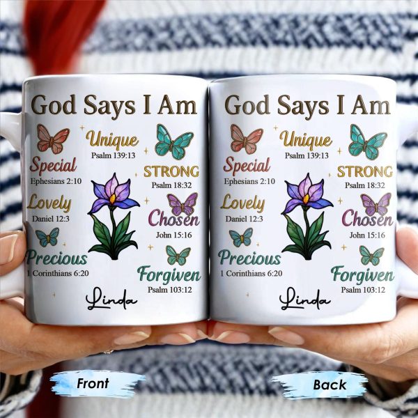God Says I Am Special, Unique, Lovely, Butterflies and Flower - Personalized Custom Coffee Mug - FTH057_MG God Says I Am Special, Unique, Lovely, Butterflies and Flower - Personalized Custom Coffee Mug - FTH057_MG