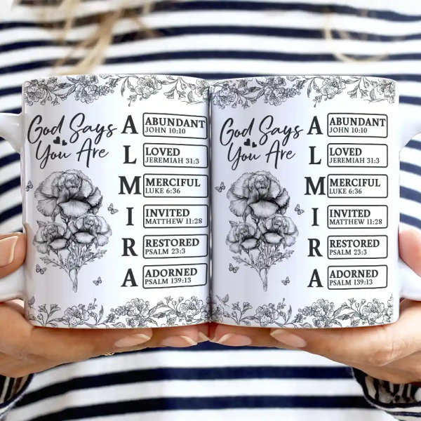 God Says I Am Toile De Jouy Flower - Personalized White Edge-to-Edge Mug God Says I Am Toile De Jouy Flower - Personalized White Edge-to-Edge Mug