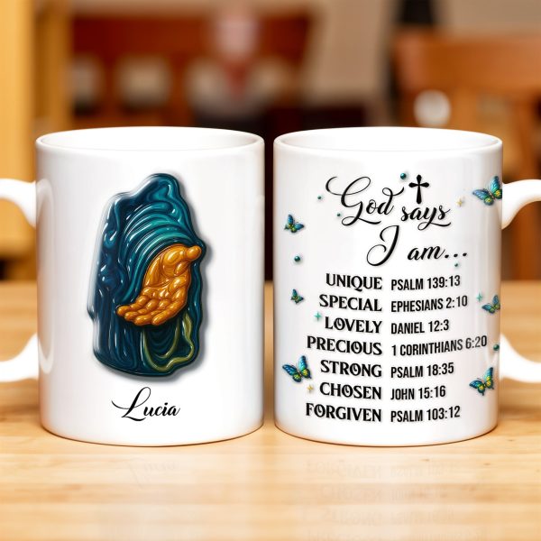 God Says I Am UNIQUE, SPECIAL, LOVELY, Angel Wing and Butterflies - Personalized Custom Coffee Mug - FTH048_MG God Says I Am UNIQUE, SPECIAL, LOVELY, Angel Wing and Butterflies - Personalized Custom Coffee Mug - FTH048_MG