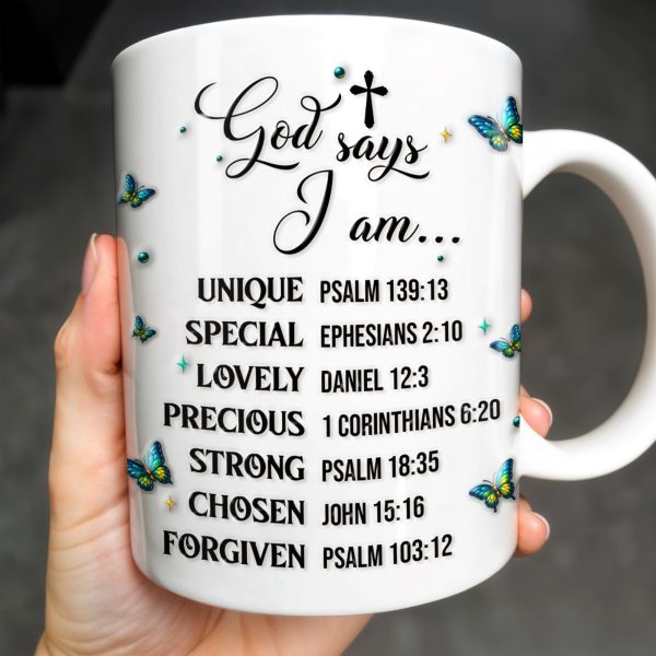 God Says I Am UNIQUE, SPECIAL, LOVELY, Angel Wing and Butterflies - Personalized Custom Coffee Mug - FTH048_MG God Says I Am UNIQUE, SPECIAL, LOVELY, Angel Wing and Butterflies - Personalized Custom Coffee Mug - FTH048_MG
