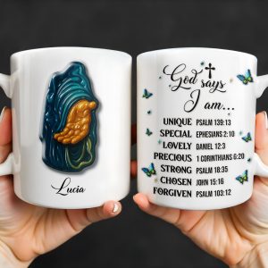 God Says I Am UNIQUE, SPECIAL, LOVELY, Angel Wing and Butterflies - Personalized Custom Coffee Mug - FTH048_MG