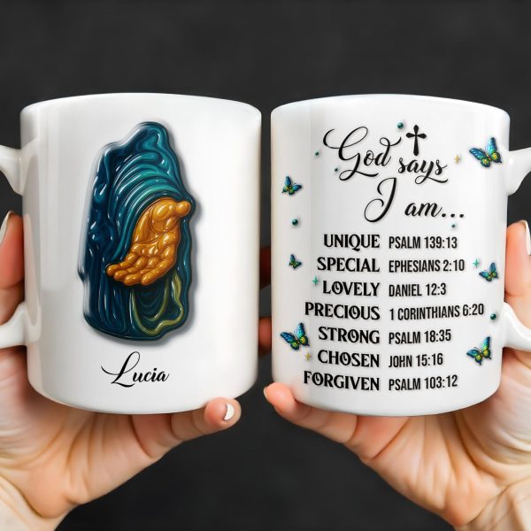 God Says I Am UNIQUE, SPECIAL, LOVELY, Angel Wing and Butterflies - Personalized Custom Coffee Mug - FTH048_MG God Says I Am UNIQUE, SPECIAL, LOVELY, Angel Wing and Butterflies - Personalized Custom Coffee Mug - FTH048_MG
