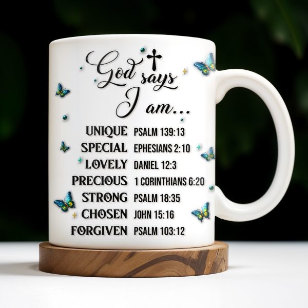 God Says I Am UNIQUE, SPECIAL, LOVELY, Angel Wing and Butterflies - Personalized Custom Coffee Mug - FTH048_MG God Says I Am UNIQUE, SPECIAL, LOVELY, Angel Wing and Butterflies - Personalized Custom Coffee Mug - FTH048_MG