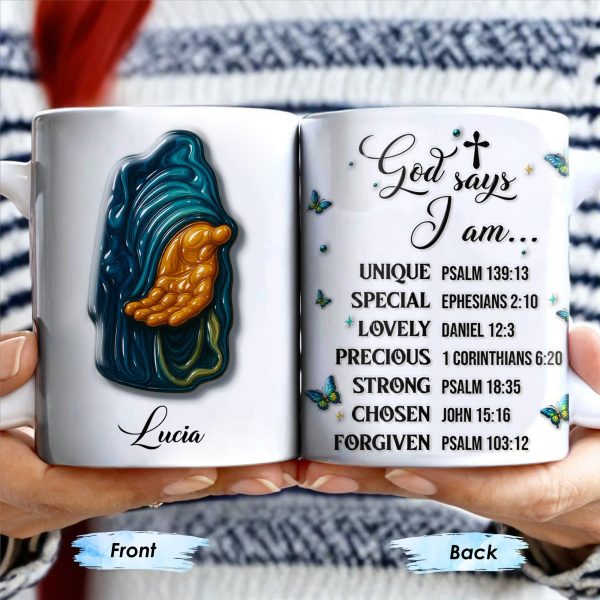 God Says I Am UNIQUE, SPECIAL, LOVELY, Angel Wing and Butterflies - Personalized Custom Coffee Mug - FTH048_MG God Says I Am UNIQUE, SPECIAL, LOVELY, Angel Wing and Butterflies - Personalized Custom Coffee Mug - FTH048_MG