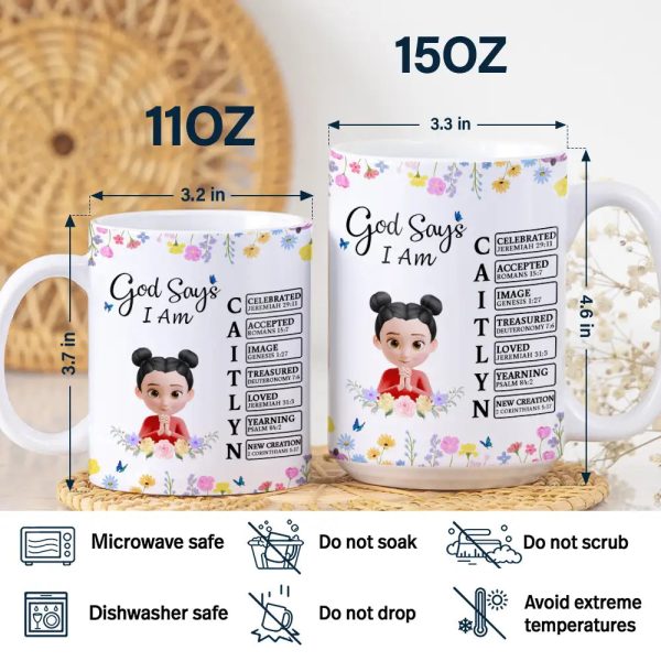 God Says You Are Praying Woman Girl With Flower Base - Personalized White Edge-to-Edge Mug God Says You Are Praying Woman Girl With Flower Base - Personalized White Edge-to-Edge Mug