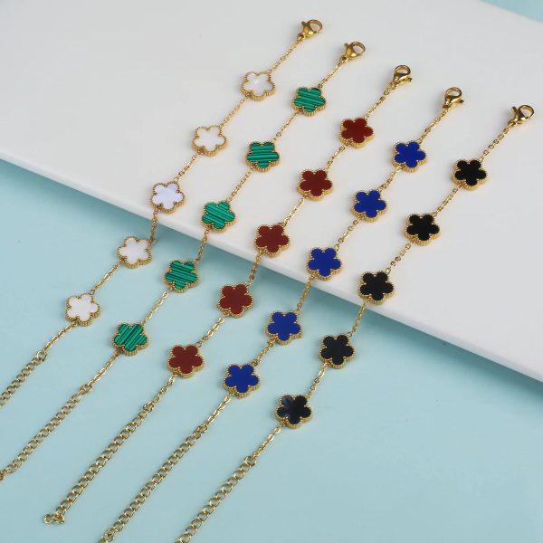 Gold Plated Five Leaf Flower Adjustable Bracelet Gold Plated Five Leaf Flower Adjustable Bracelet