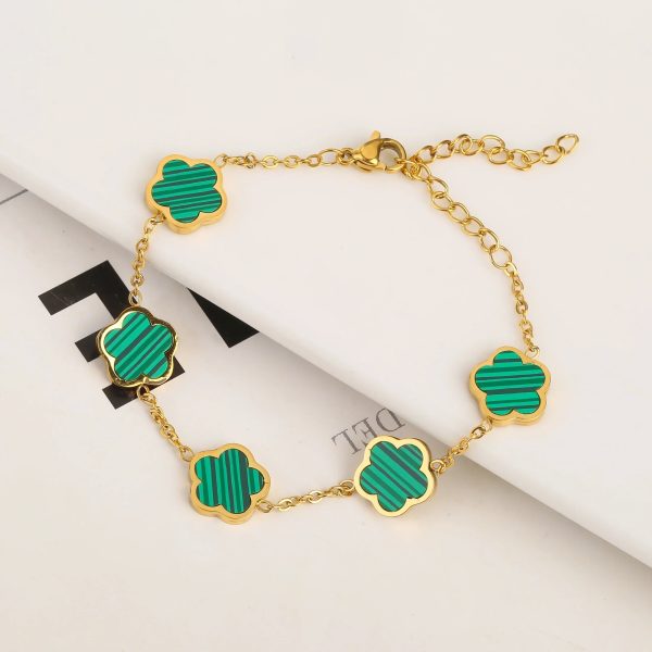 Gold Plated Five Leaf Flower Adjustable Bracelet Gold Plated Five Leaf Flower Adjustable Bracelet