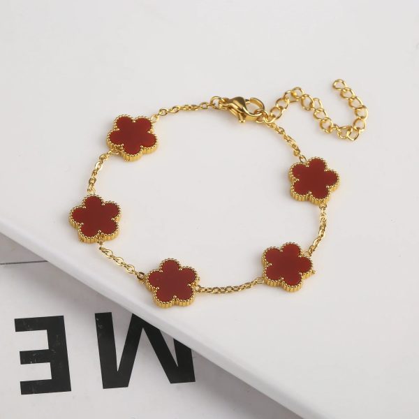 Gold Plated Five Leaf Flower Adjustable Bracelet Gold Plated Five Leaf Flower Adjustable Bracelet