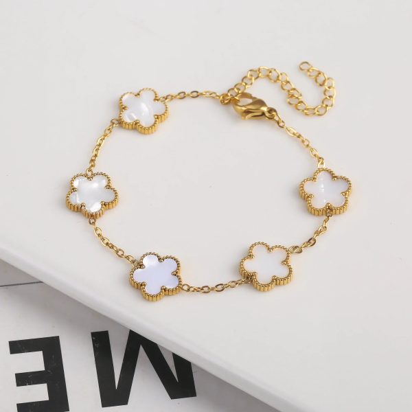 Gold Plated Five Leaf Flower Adjustable Bracelet Gold Plated Five Leaf Flower Adjustable Bracelet