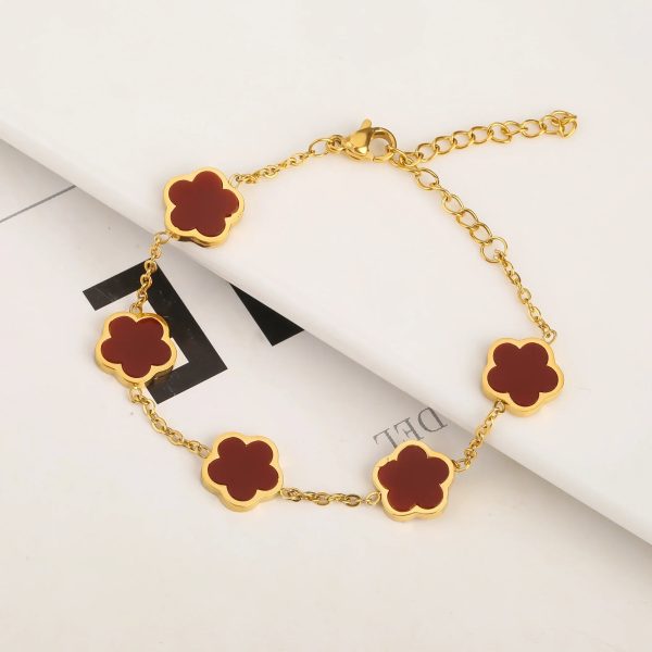 Gold Plated Five Leaf Flower Adjustable Bracelet Gold Plated Five Leaf Flower Adjustable Bracelet