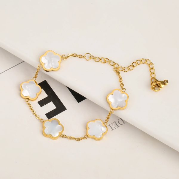 Gold Plated Five Leaf Flower Adjustable Bracelet Gold Plated Five Leaf Flower Adjustable Bracelet