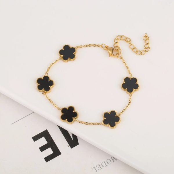 Gold Plated Five Leaf Flower Adjustable Bracelet Gold Plated Five Leaf Flower Adjustable Bracelet