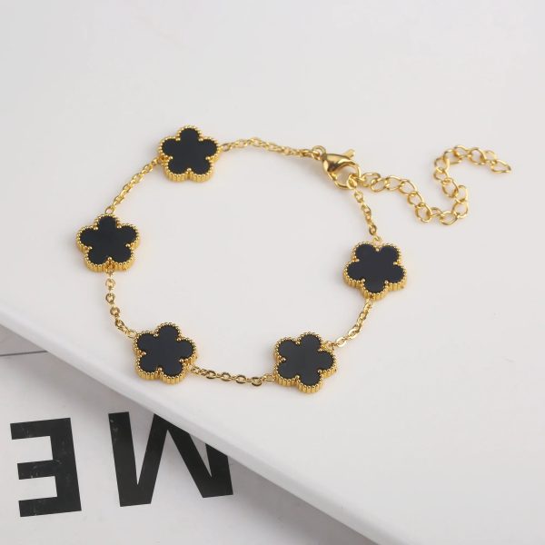 Gold Plated Five Leaf Flower Adjustable Bracelet Gold Plated Five Leaf Flower Adjustable Bracelet
