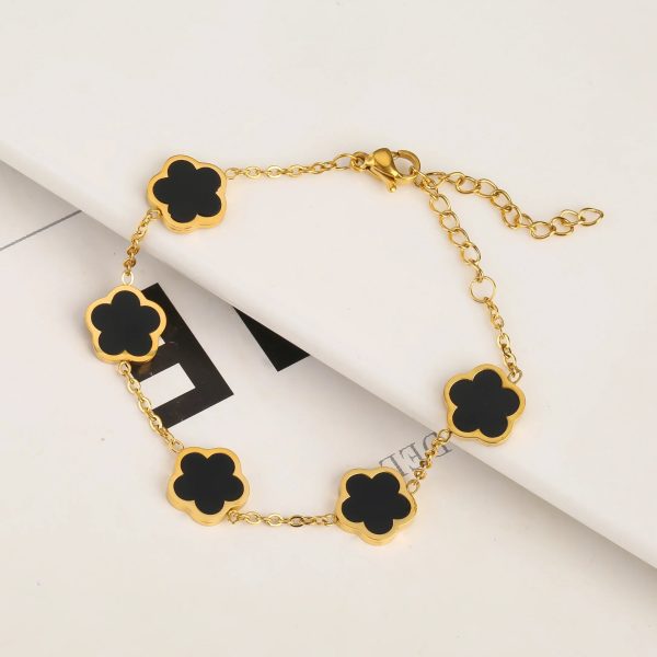 Gold Plated Five Leaf Flower Adjustable Bracelet Gold Plated Five Leaf Flower Adjustable Bracelet