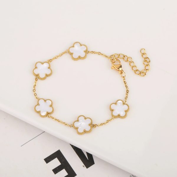Gold Plated Five Leaf Flower Adjustable Bracelet Gold Plated Five Leaf Flower Adjustable Bracelet