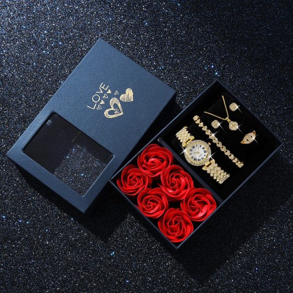 Gold Quartz Watch Jewelry Set for Women Gold Quartz Watch Jewelry Set for Women