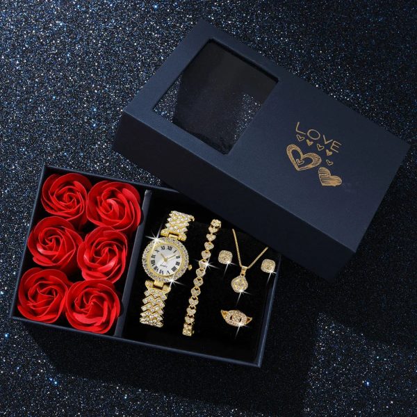 Gold Quartz Watch Jewelry Set for Women Gold Quartz Watch Jewelry Set for Women