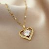 Golden Heart Pendant Necklace with Zircon Accent