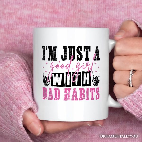 Good Girl with Bad Habits Personalized Mug, Grunge Skeleton Hands Rebellious Gift With Custom Name Good Girl with Bad Habits Personalized Mug, Grunge Skeleton Hands Rebellious Gift With Custom Name