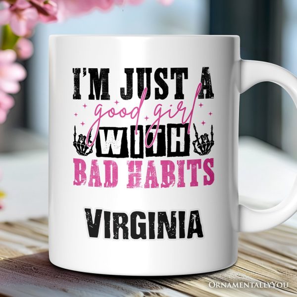 Good Girl with Bad Habits Personalized Mug, Grunge Skeleton Hands Rebellious Gift With Custom Name Good Girl with Bad Habits Personalized Mug, Grunge Skeleton Hands Rebellious Gift With Custom Name