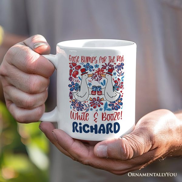 Goose Bumps for the Red, White & Booze Personalized Mug, Funny 4th of July Gift with Custom Name Goose Bumps for the Red, White & Booze Personalized Mug, Funny 4th of July Gift with Custom Name