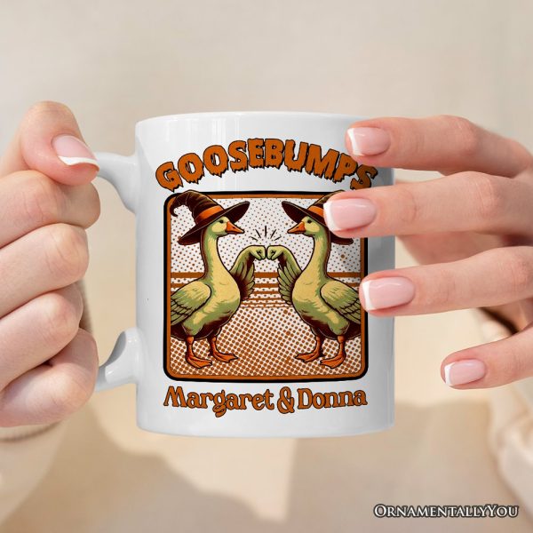 Goosebumps Personalized Mug, Retro Best Friend Halloween Goose Gift with Custom Names Goosebumps Personalized Mug, Retro Best Friend Halloween Goose Gift with Custom Names