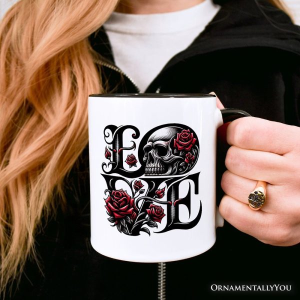 Gothic Love Skull Roses Personalized Mug, Dark Valentine Romance Gift with Custom Name Gothic Love Skull Roses Personalized Mug, Dark Valentine Romance Gift with Custom Name