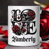 Gothic Love Skull Roses Personalized Mug, Dark Valentine Romance Gift with Custom Name Gothic Love Skull Roses Personalized Mug, Dark Valentine Romance Gift with Custom Name