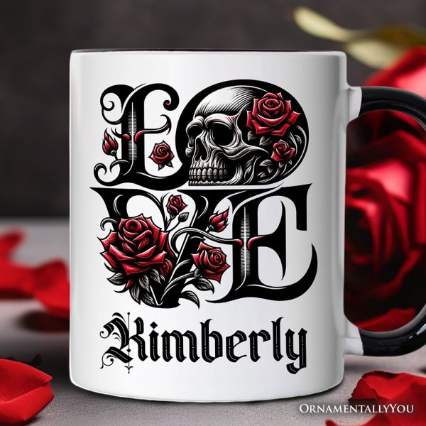 Gothic Love Skull Roses Personalized Mug, Dark Valentine Romance Gift with Custom Name Gothic Love Skull Roses Personalized Mug, Dark Valentine Romance Gift with Custom Name