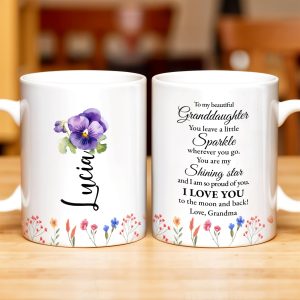 Granddaughter You Are My Shining Star Love Message With Pansy Flowers - Personalized Custom Coffee Mug - GDT187_MG