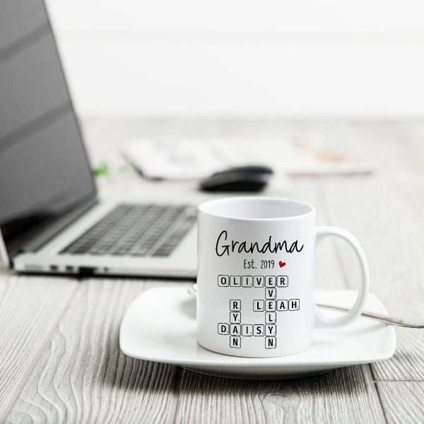 Grandma Mom Est. Crossword Puzzle Art Personalized Mug
